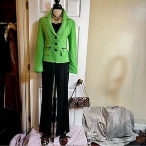Vintage Women’s Lime Green Jersey Knit Lace Corset Crop Blazer 9/M